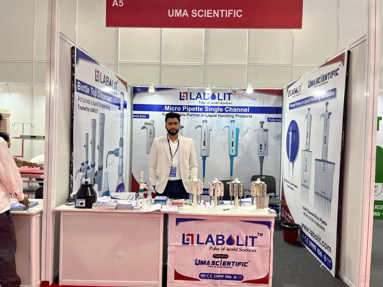LABOLIT laboratory instruments and micropipettes on display at Medicall Expo Hall 1 Stall A5 Chennai