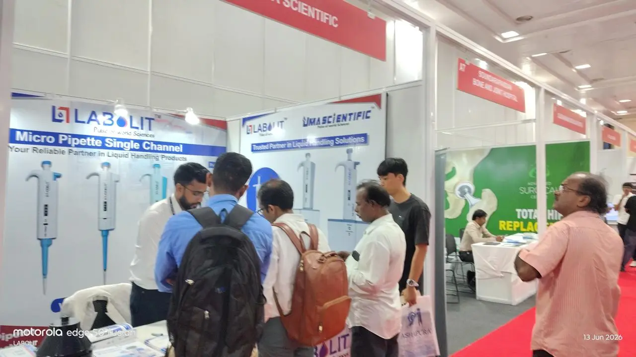 Visitors exploring LABOLIT laboratory equipment at Medicall Expo Chennai 2026 Stall A5